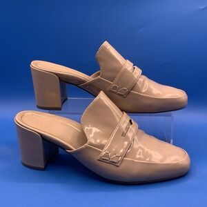 Vionic Plaza Annabel Patent Leather Beige/Tan Mules Shoes Block Heel - Size 10